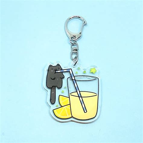 Orange Juice Cat Lemonade Cat Keychain Cute Kitty Cat Etsy