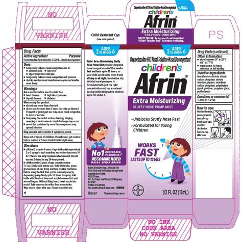 Children Afrin Extra Moisturizing Stuffy Nose Pump Mist Stuffy Nose