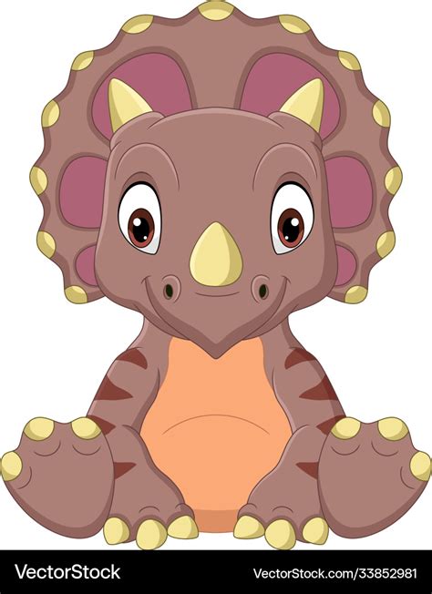 Cartoon Baby Triceratops Dinosaur Sitting Vector Image