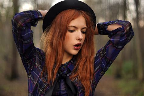 Women Women Outdoors Shirt Open Mouth Hat Long Hair Redhead Ebba Zingmark Model Hd