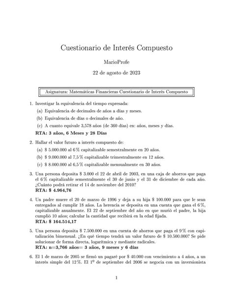 Ejercicios Resueltos de Interés Compuesto Guía 08 MarioProfe