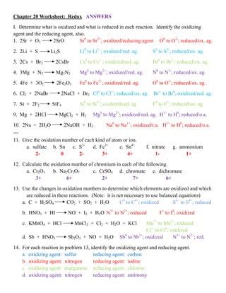 Solved Oxidation Reduction Worksheet For Each Reaction Chegg