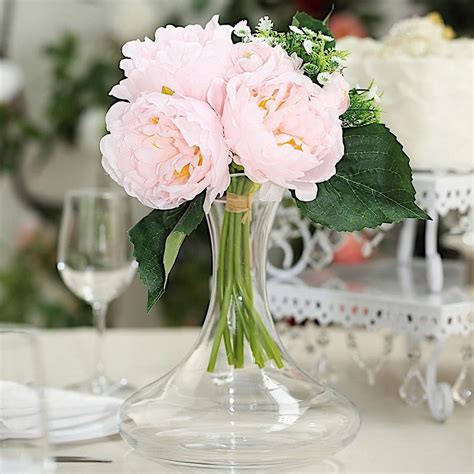 Balsacircle Blush Silk Artificial Peony Flowers Bouquet Party