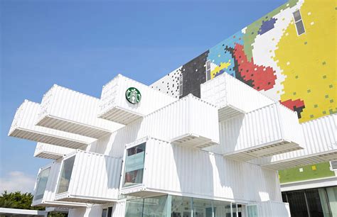 Kengo Kuma Builds A Starbucks From 29 Shipping Containers The Spaces