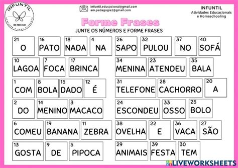 Veja Os Números Que Aparecem Nas Frases A Seguir - Forme frases juntando os números worksheet