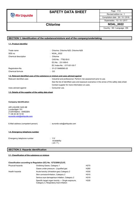 Safety Data Sheet Chlorine Docslib