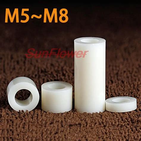 50PCS M5 M6 M8 White ABS Rround Spacer Standoff Nylon Non Threaded