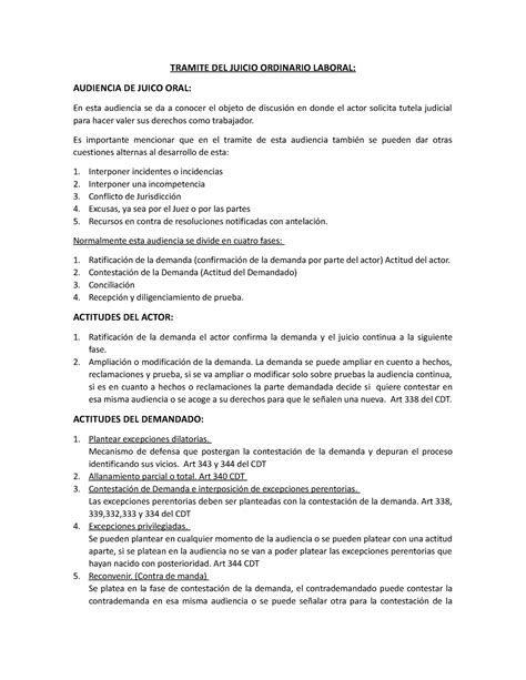 Tramite DEL Juicio Ordinario Laboral Tarea 3 Procesal DEL Trabajo