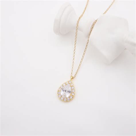 Halo Pear Cut Diamond Pendant Necklace CZ Cubic Zirconia 14K - Etsy