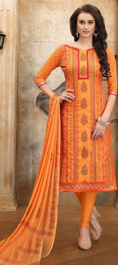 Party Wear Orange Color Cotton Fabric Salwar Kameez 906348