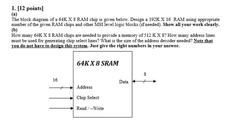 Solved 1. [12 points) (a) The block diagram of a 64K X 8 RAM | Chegg.com