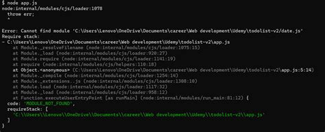 Javascript Node Internal Modules Cjs Loader 1078 Throw Err Stack