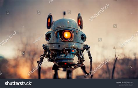 Scary Robot Metal Mechanisms Gearssteampunk Art Stock Illustration