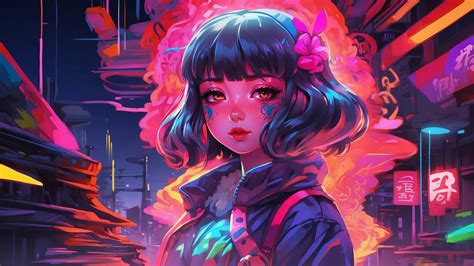 Anime Girl in Neon City - HD Wallpaper by AlphaMiner