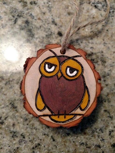 Rustic Owl Wood Burned Christmas Ornament Natural Wood