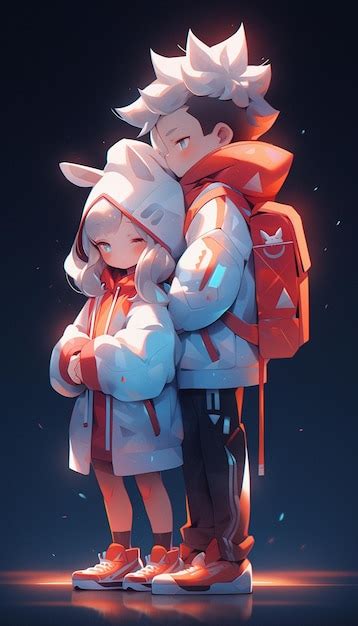 Premium Photo | Anime characters hugging each other with a backpack on ...