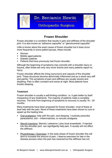 PDF Frozen Shoulder Dr Benjamin Hewitt Benjamin Hewitt