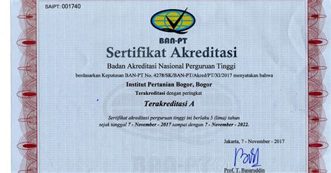 Daftar Akreditasi Seluruh Jurusan Di Institut Pertanian Bogor IPB