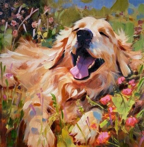 Oil Painting Of Golden Retriever In Grass