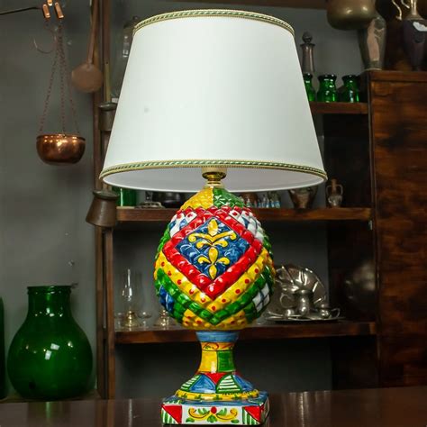 Sicilian Ceramic Pine Cone Lamp Caltagirone Multicolor 60 Cm