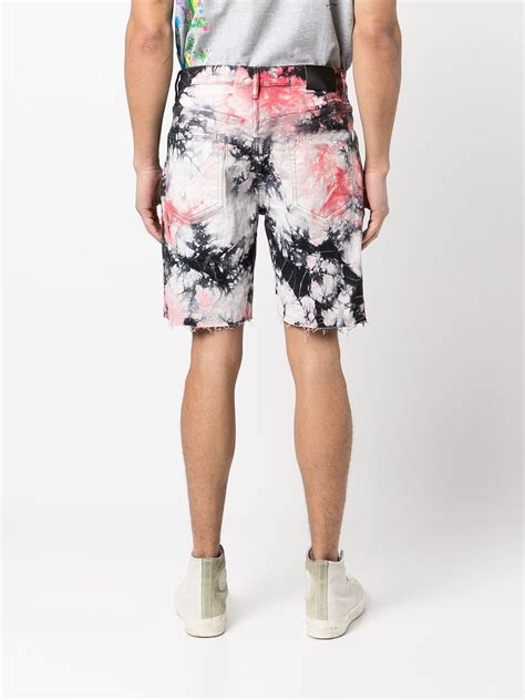 Purple Brand Monogram Tie Dye Print Denim Shorts In Red Multi Modesens