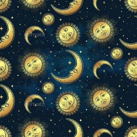 Pattern With Gold Moon Sun And Stars Sun And Stars Posters Art