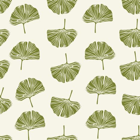 Ginkgo Leaf Pattern Botanical Print Green Fabric Andrea Lauren