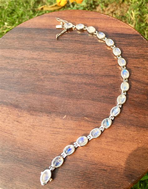 Natural Moonstone Bracelet Sterling Silver X Mm Oval Etsy Uk