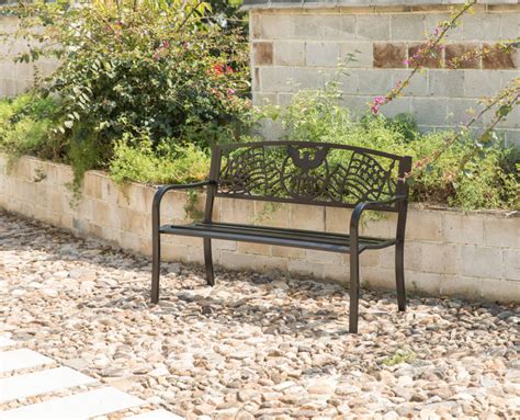 Steel Outdoor Patio Garden Park Seating Bench With Cast Iron Patriotic