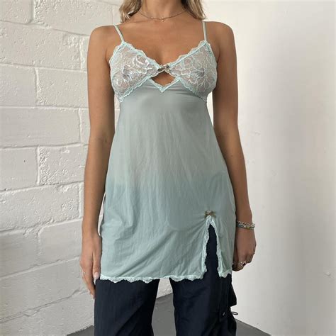 Mint Green Lingerie Mesh Cami Dress Can Tie Into Depop