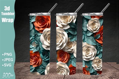 3d Roses Floral 20oz Skinny Tumbler Wrap Graphic By Qasimgraphic1 · Creative Fabrica