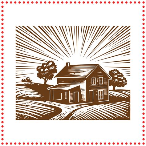 Classic Countryside House Silhouette With Sunrise For Rustic Projects