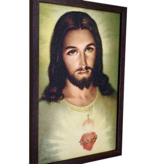 Brown Synthetic Frame Sacred Heart Of Jesus Christ Wall Painting For