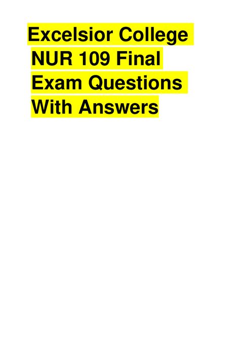 Excelsior College Nur Final Exam Questions With Answers Browsegrades