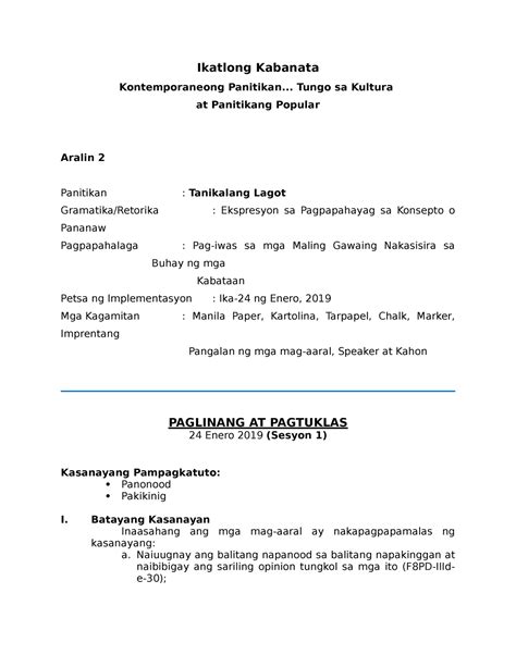 FIL8-LP-A2- Tanikalang Lagot-ON - Ikatlong Kabanata Kontemporaneong Panitikan... Tungo sa ...