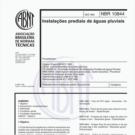 ABNT NBR 10844 NBR10844 Instalações prediais de águas pluviais