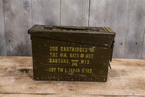 Vintage Military Ammo Box Green Yellow Ammunition Cartridge Box Rustic