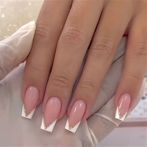 Square Wearable Nails Nude Pink Silvery Fine Flash White French Color White Size Os Lace