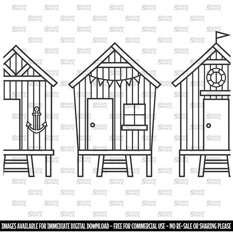 Beach Huts Seaside Clipart Symbol Silhouette Outline Line Drawing Png