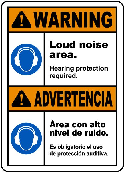 Bilingual Warning Hearing Protection Required Sign Save 10