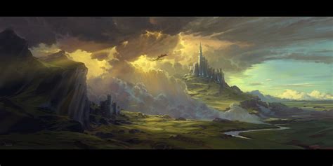 Artwork Digital Art Fantasy Art Castle Dragon Nature Clouds Mountains