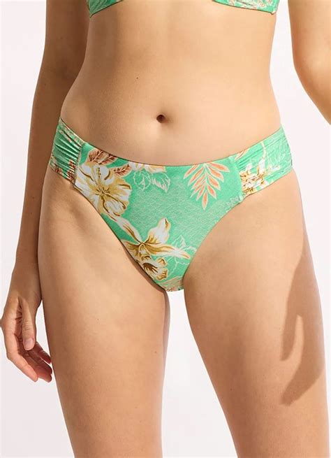 Seafolly Eden Longline Tri Bikini With Ruched Side Retro Bottom Mint