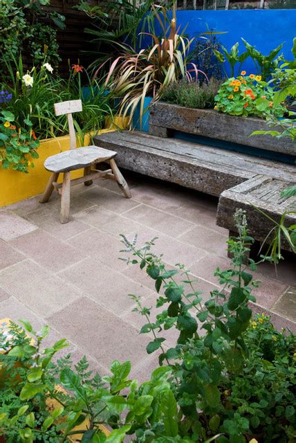 Railway Sleeper Seating Rendered Raised Bed Terracotta Sandstone