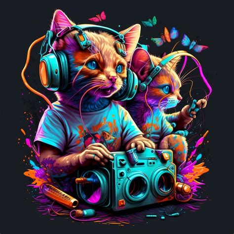 Premium Photo A Close Up Of A Cat With Headphones And A Boombox