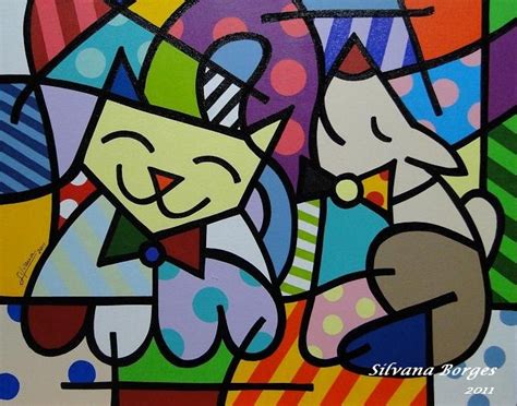 Gato E Cachorro Releitura Da Obra De Romero Britto