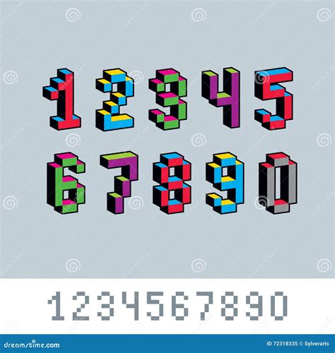 Vector Digits Numerals Created In 8 Bit Style Pixel Art Number Stock