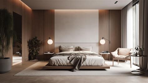 Premium AI Image | modern bedroom design features a minimalist color ...