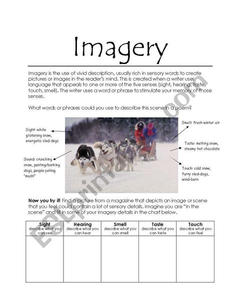 Imagery - ESL worksheet by Katie Tina