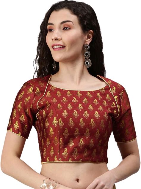 Flaher Womens Woven Readymade Indian Style Padded Saree Blouse Crop Top