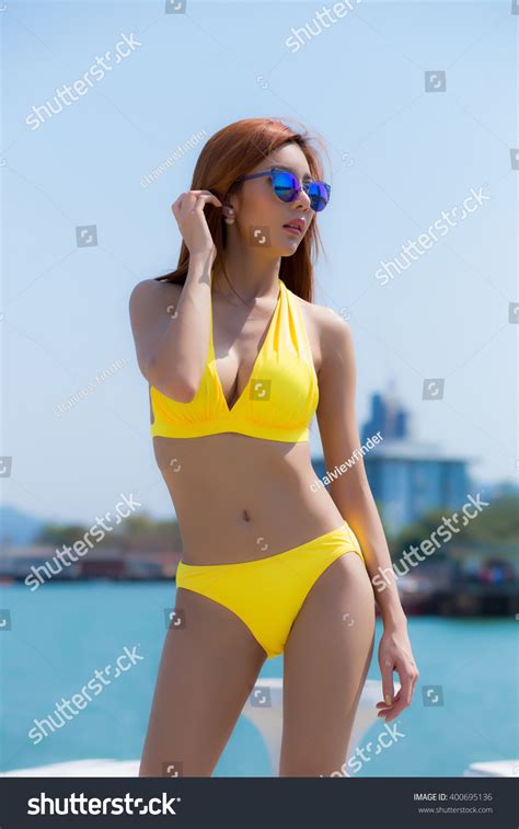 Beautiful Women Bikini Behind Sea Stock Photo Shutterstock